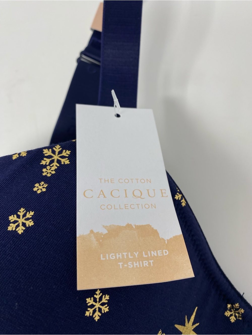 Cacique Lightly Lined T Shirt Bra 38DDD Navy Gold Maritime Snowflakes Stars - Picture 6 of 9